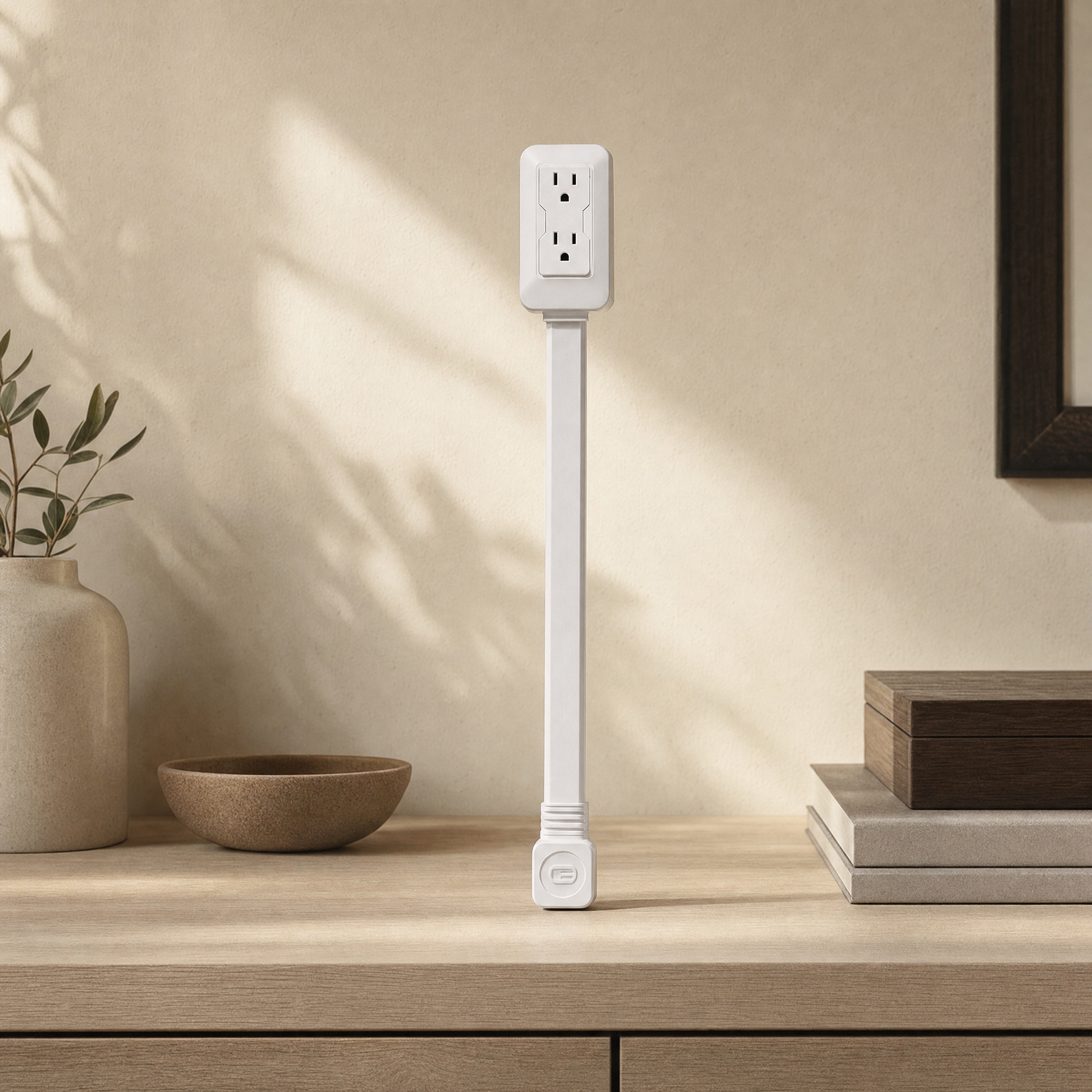 Slim power socket expander in a warm interior