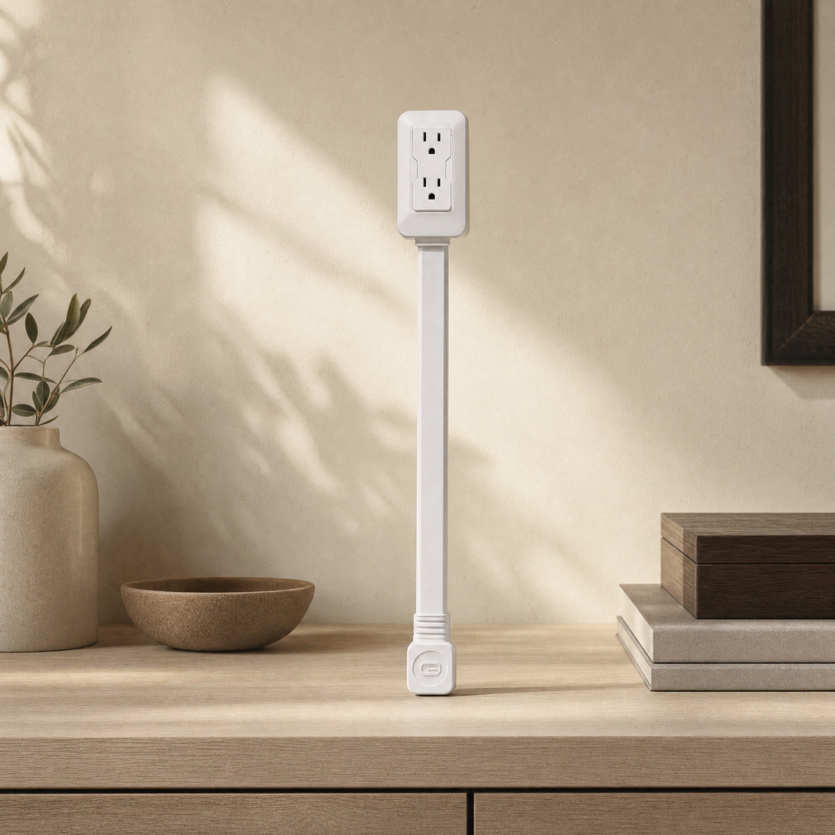 Slim power socket expander in a warm interior