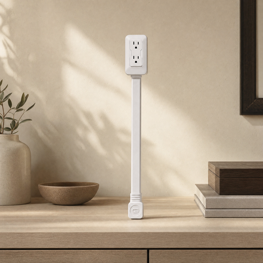Slim power socket expander in a warm interior