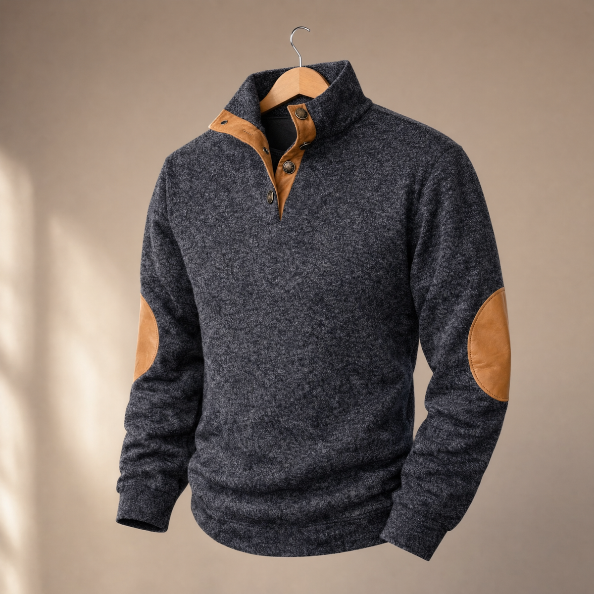 Men's vintage polo in dark gray on a warm studio backdrop